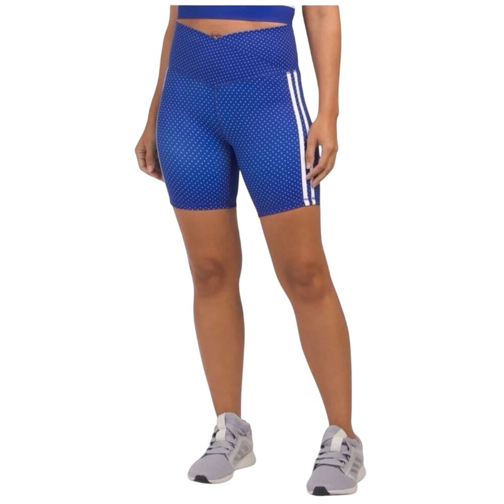 NWT Wilo the Label Contour Surf Blue Polka Dot Cross Over Waist Bike Shorts XS